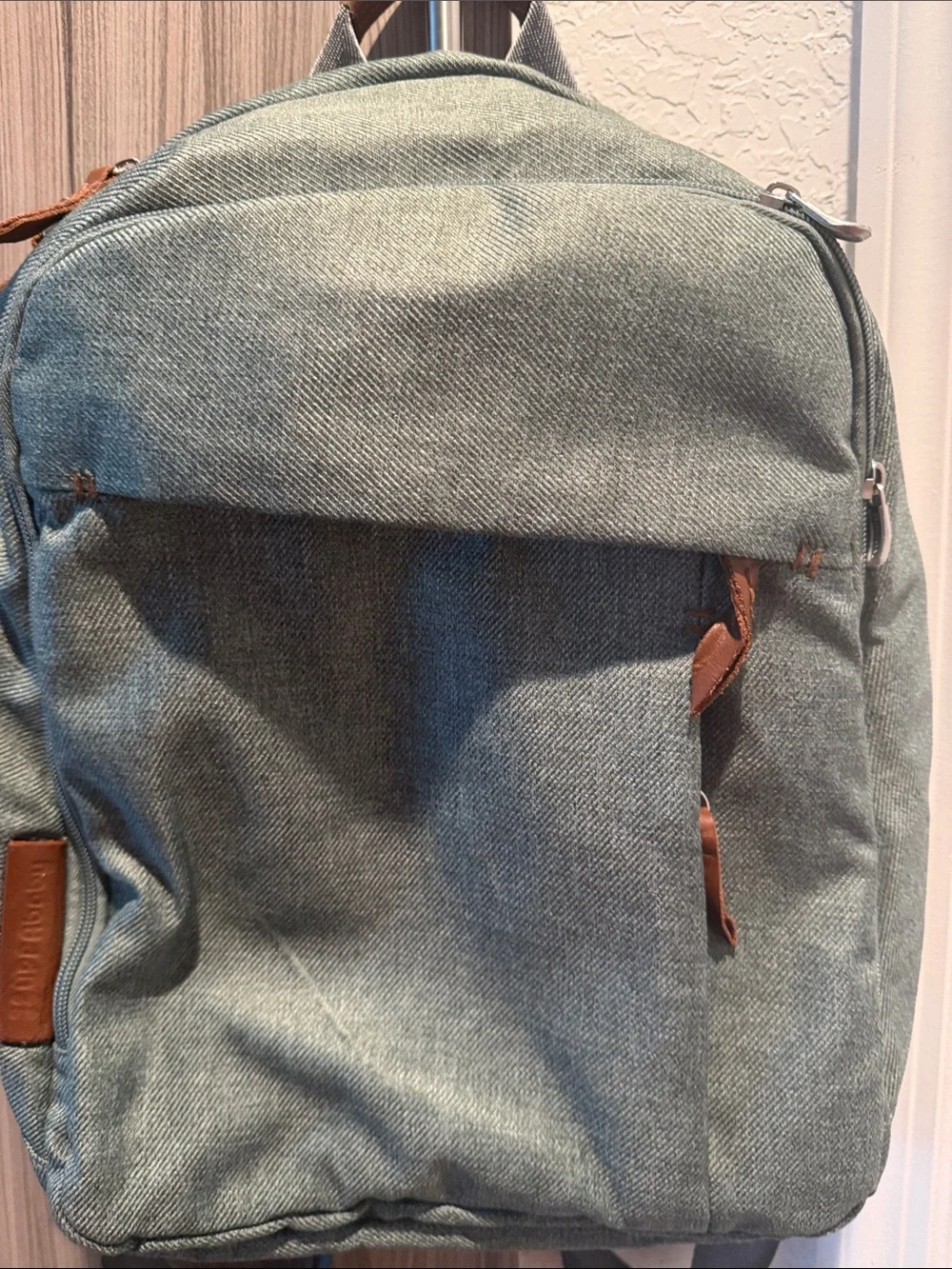 Everyday Green Canvas Backpack with Brown Trim
